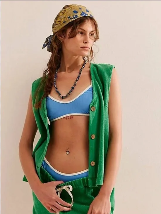 Free People So Fresh Vest Only 
Size Large Boho Boxy Green - Picture 2 of 14